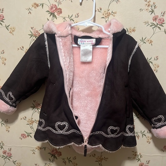 Girls Hooded Brown and Pink Jacket 18 months - Picture 5 of 5